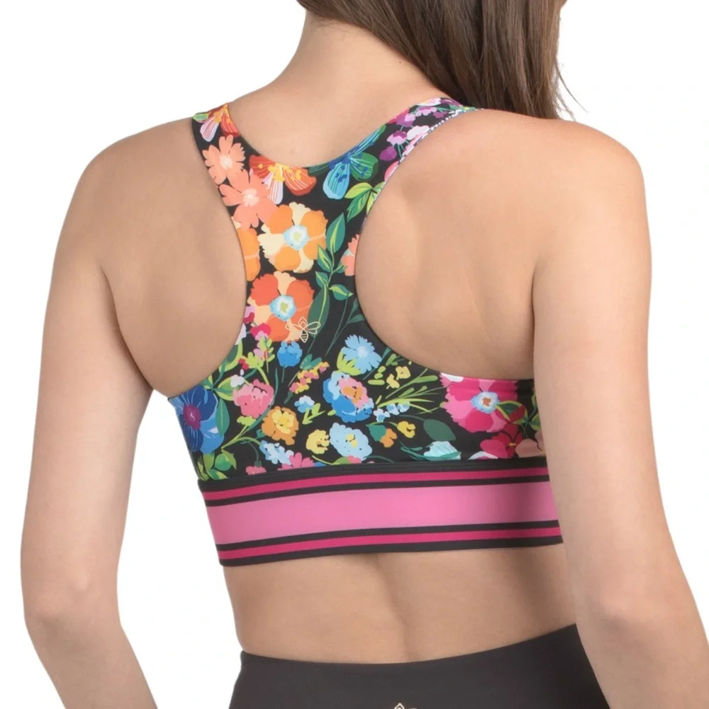 JOHNNY WAS NWT Bee Active Cross Hem Floral Botanical Sports Bra XS - Picture 2 of 2